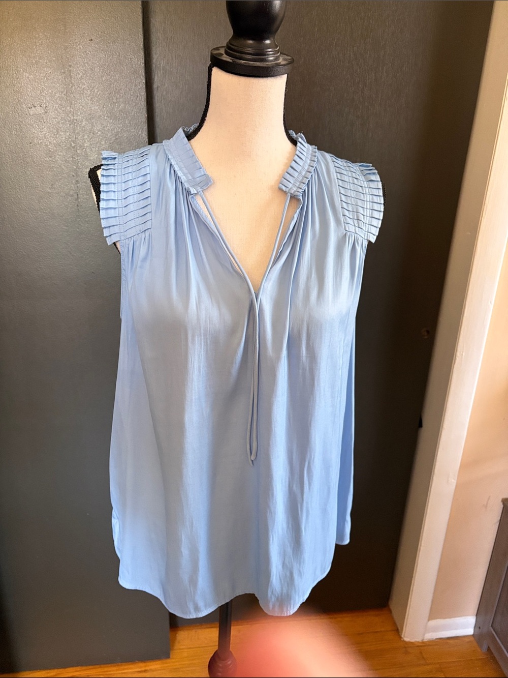 LOFT Light Blue Pleated-Shoulder V-Neck Tank